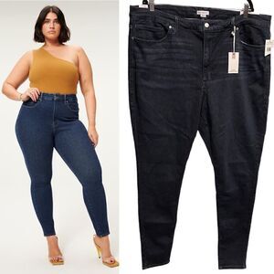 NWT- Good American- Always Fits Good Waist Long Dark Wash Jeans, Size 28-32